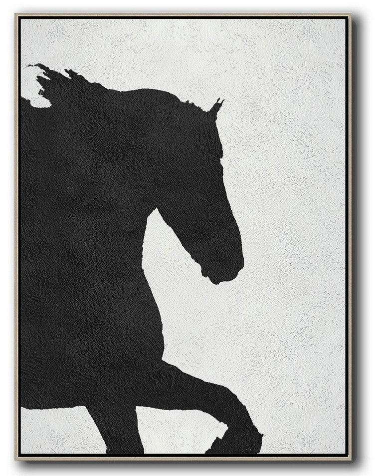 Hand Painted Abstract Art,Black And White Minimal Painting On Canvas - Size Extra Large Abstract Art